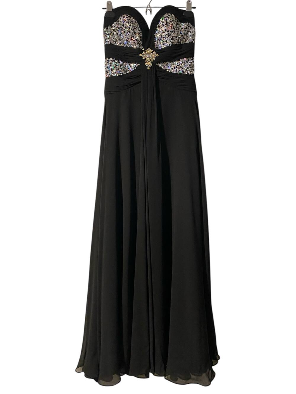 Vintage Y2K Sequin Evening Dress US 4 Black Gown Strapless Formal Black Tie Prom